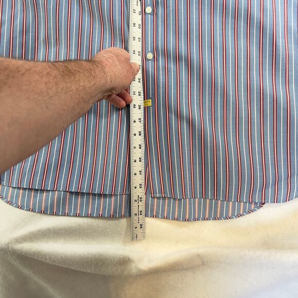 Pink Thomas Pink Prestige Button Shirt Men 17.5 35.5 FRENCH CUFF Blue Red Stripe - Picture 8 of 13